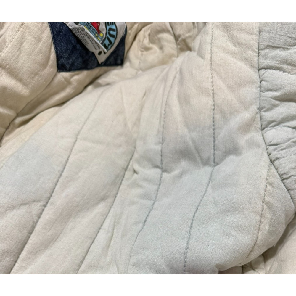 Vintage 70s 80s Quilted Lined Denim Long  Coat Leather Trim Sample Tag Rare - Picture 12 of 15